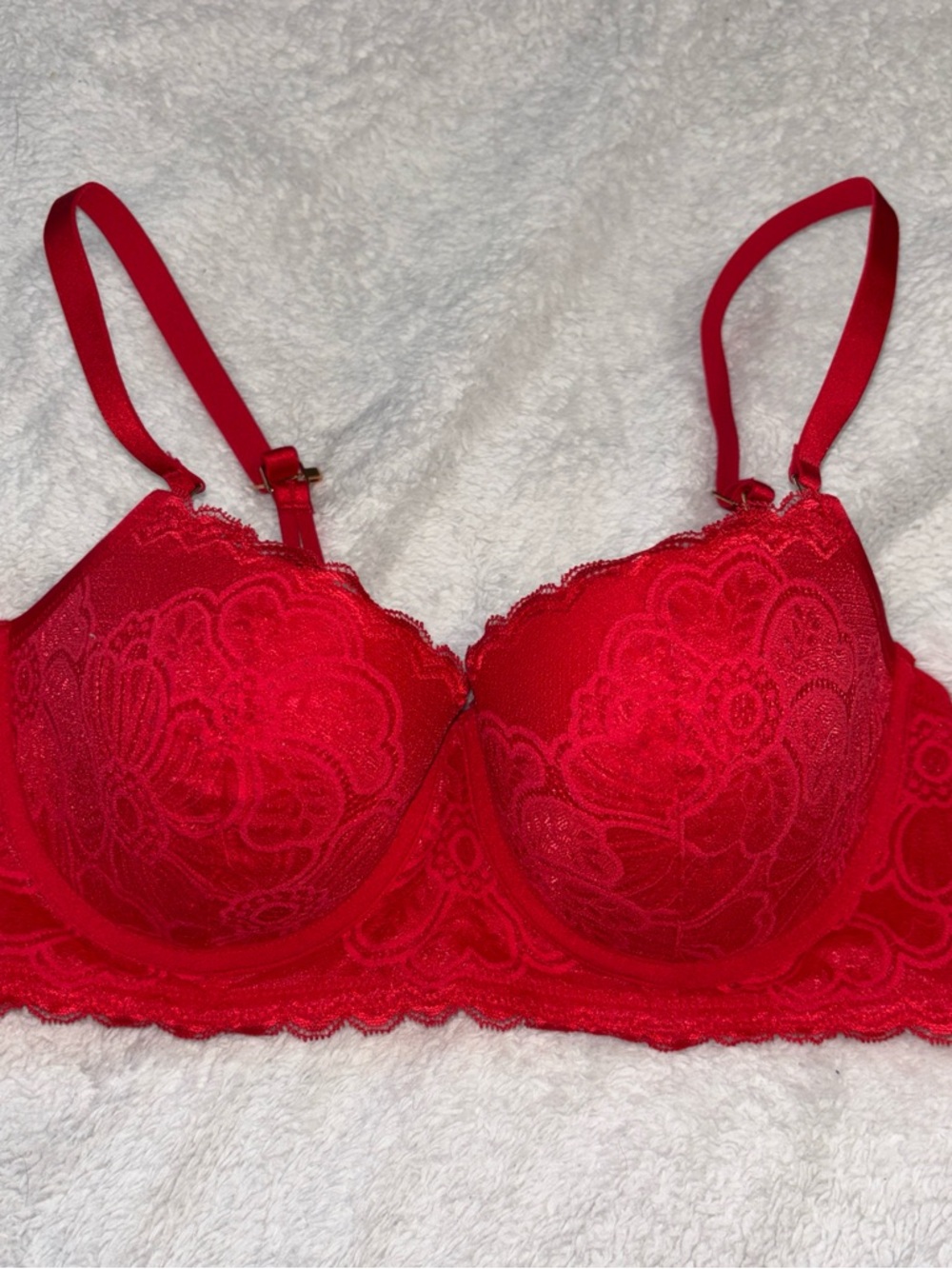 Aerie Red Lace Strappy Balconette Bra With Adjustable Straps 36C New Without Tag